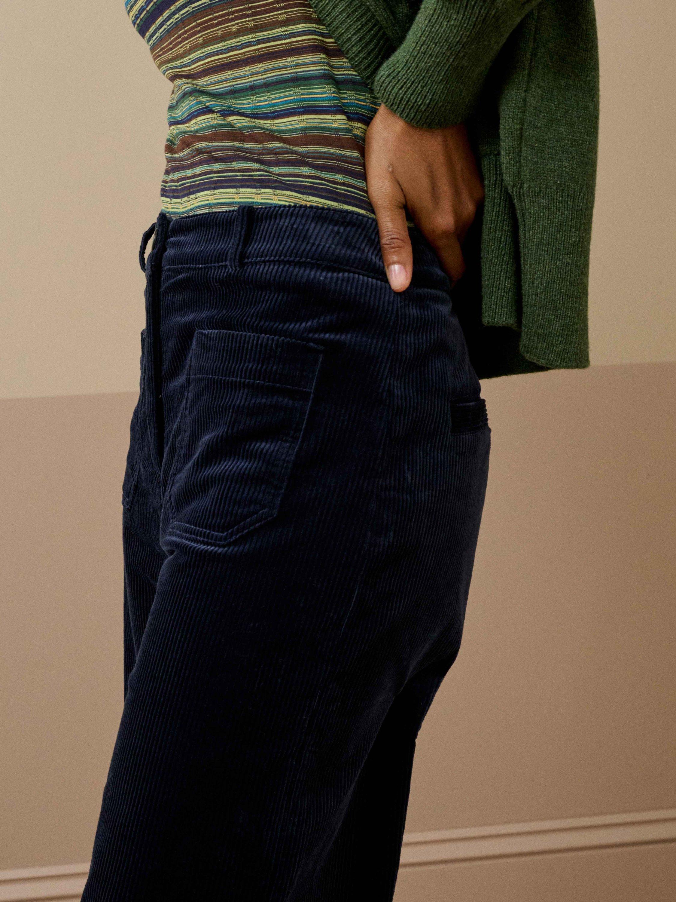 Product image 4 of 5, which shows Brora Cotton Corduroy Straight Cut Trousers, Midnight, 14