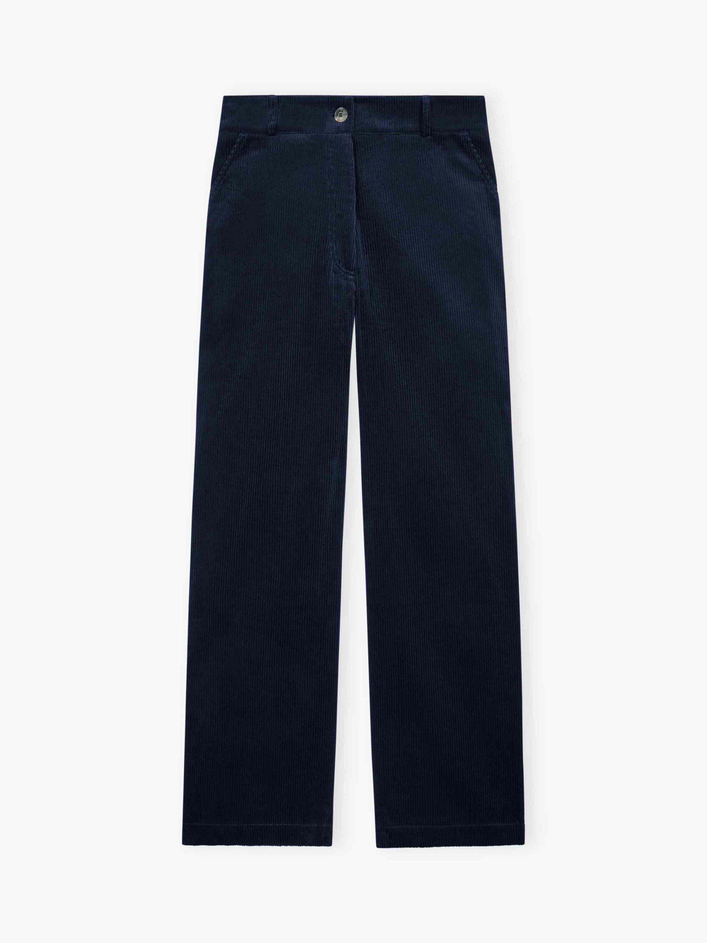 Product image 5 of 5, which shows Brora Cotton Corduroy Straight Cut Trousers, Midnight, 14