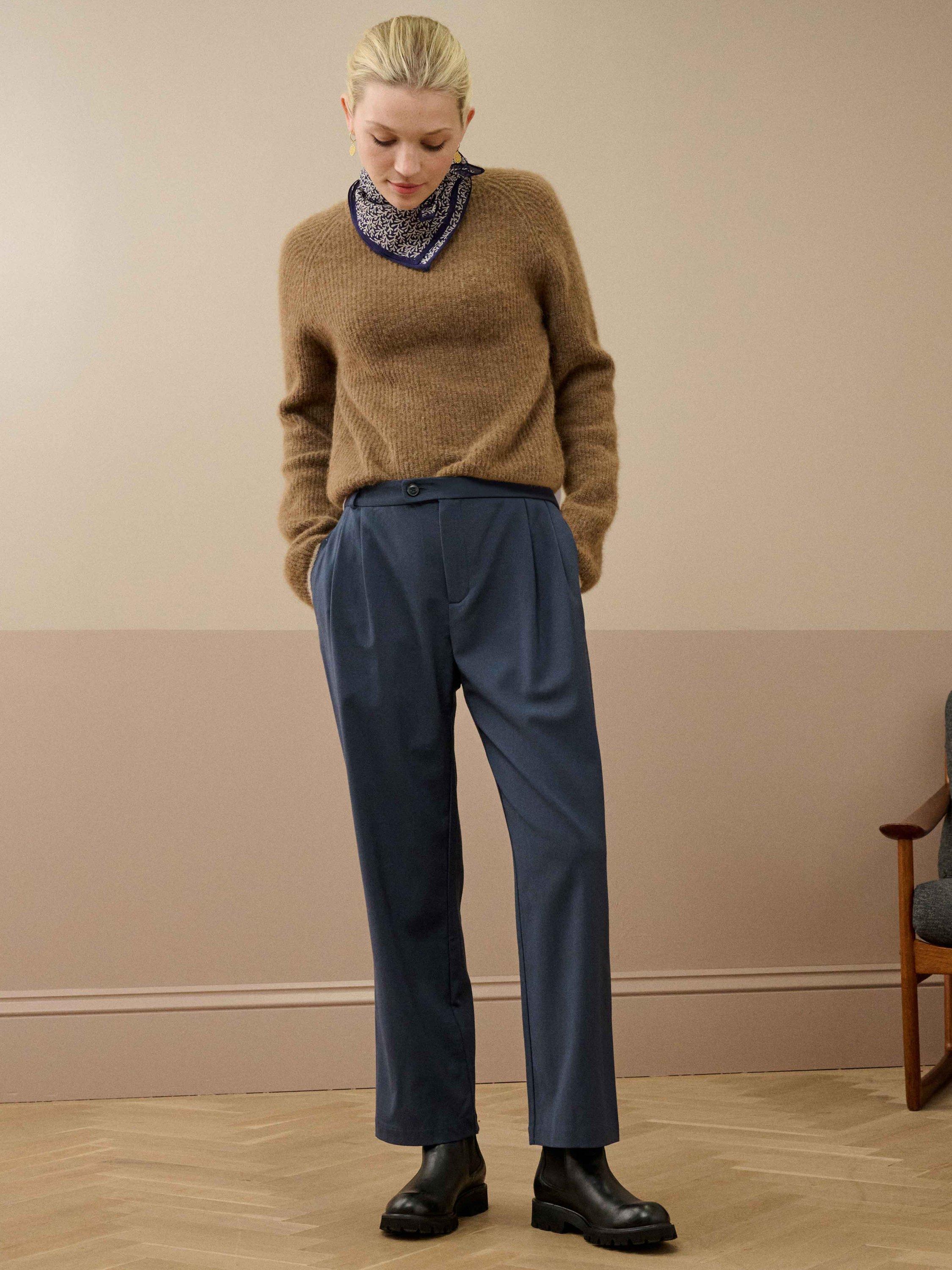 Product image 1 of 5, which shows Brora Wool Blend Tailored Tapered Trousers, Midnight, 8