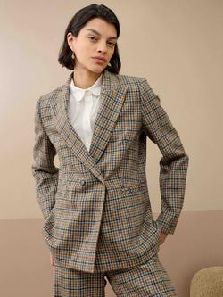 Brora Wool Check Blazer - view 2, Delft/Copper