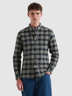 Farah Oxford Organic Cotton Check Long Sleeve Collar Shirt, Tarragon Green