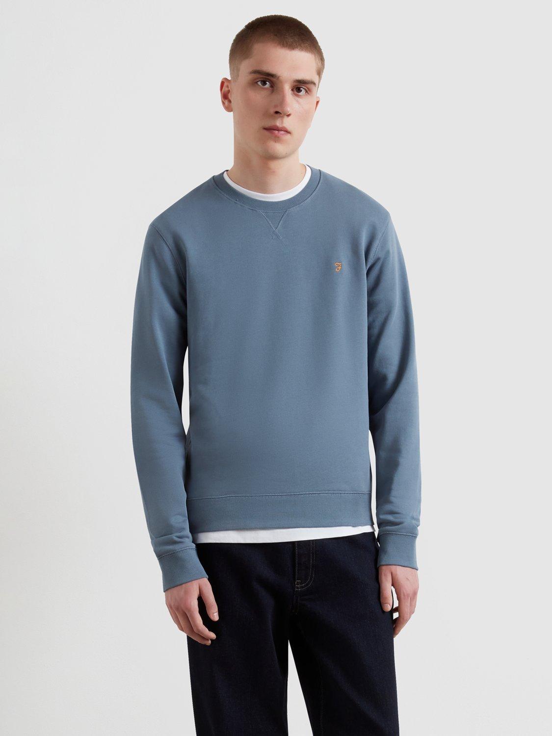 Product image 1 of 4, which shows Farah Crew Neck Cotton Sweatshirt, Chalk Blue, S