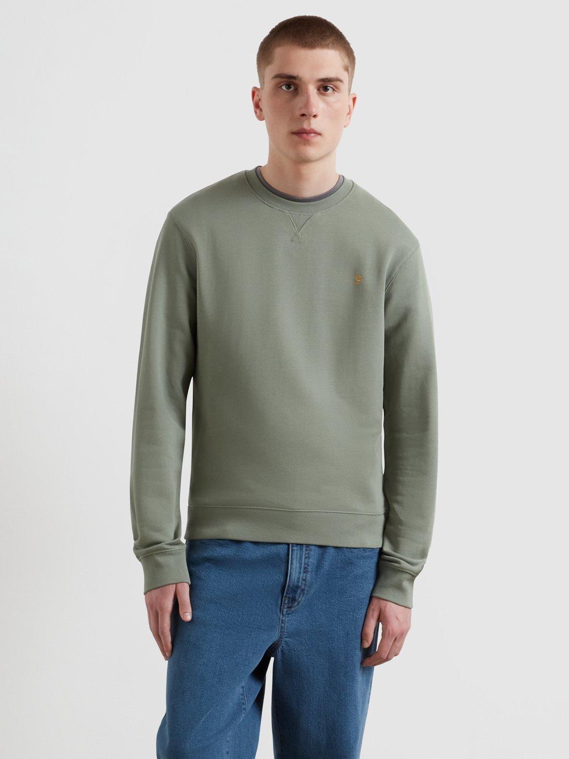 Product image 1 of 4, which shows Farah Crew Neck Cotton Sweatshirt, Green, S