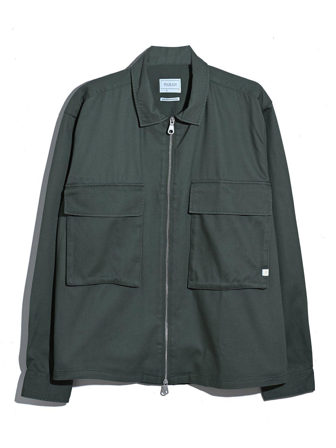 Product image 4 of 5, which shows Farah Organic Cotton Long Sleeve Zip Shirt, Rosemary, S