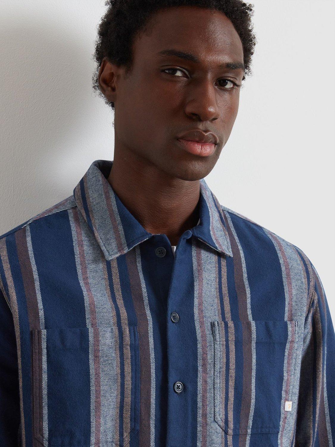 Product image 4 of 4, which shows Farah Stripe Cotton Shirt, Blue Multi, S