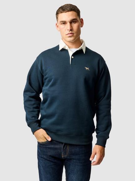 Rodd & Gunn Otago Cotton Blend Rugby Shirt, Eclipse