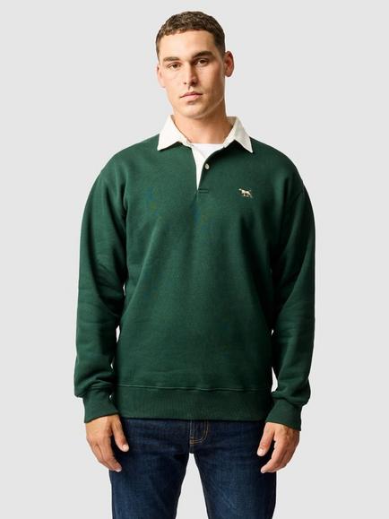 Rodd & Gunn Otago Cotton Blend Rugby Shirt, Forest