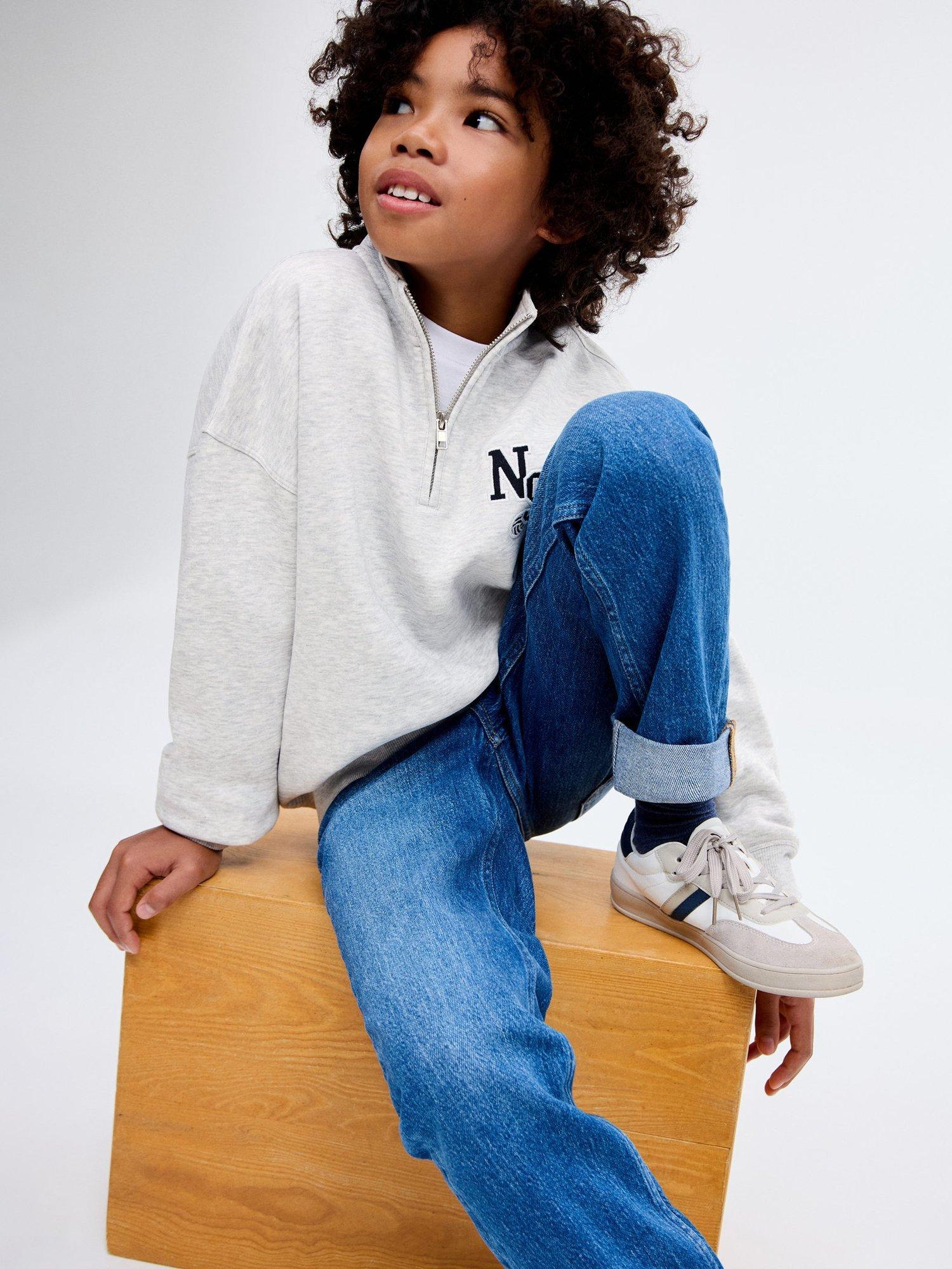 Product image 1 of 6, which shows Mango Kids' Cotton Blend Zip Neck Sweatshirt, Medium Grey, 9-10 years