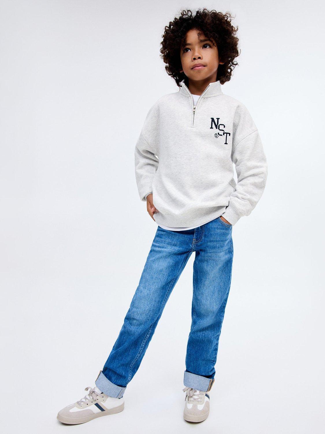 Product image 2 of 6, which shows Mango Kids' Cotton Blend Zip Neck Sweatshirt, Medium Grey, 9-10 years