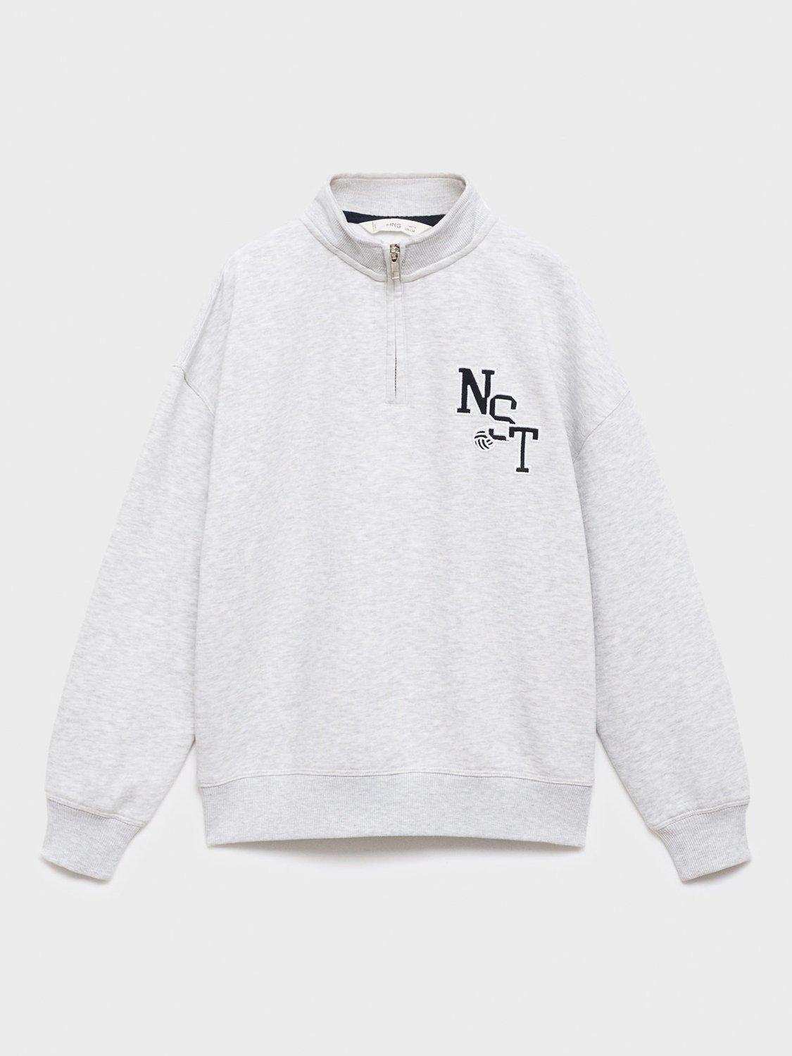 Product image 3 of 6, which shows Mango Kids' Cotton Blend Zip Neck Sweatshirt, Medium Grey, 9-10 years