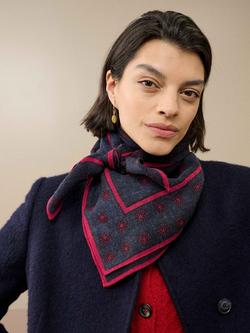 Brora Spot Pure Wool Square Scarf, Navy/Crimson - view 2, Navy/Crimson