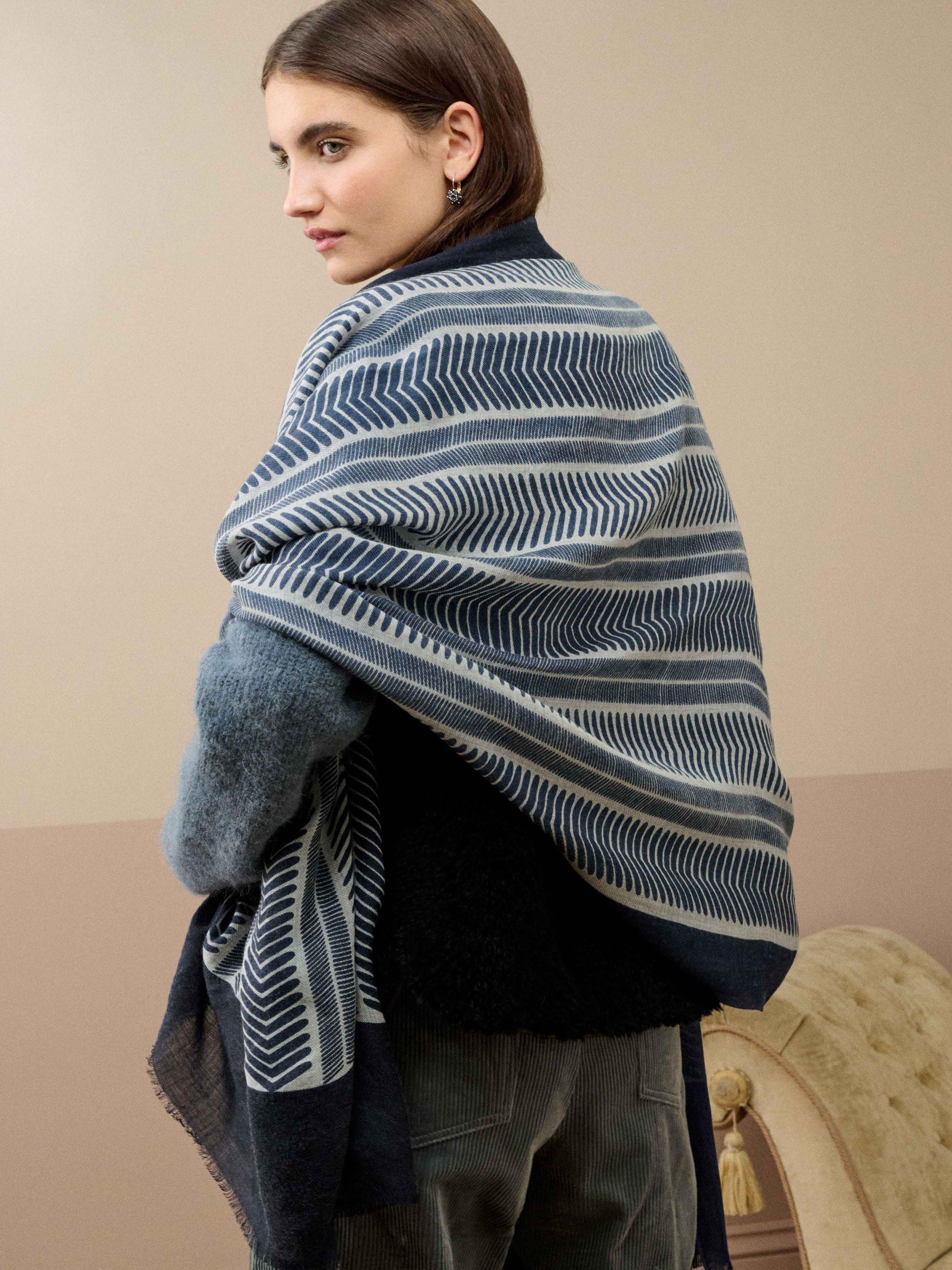 Product image 2 of 2, which shows Brora Geometric Pure Wool Stole, Dusk/Navy, One Size