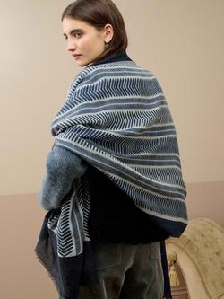 Brora Geometric Pure Wool Stole, Dusk/Navy - view 2, Dusk/Navy