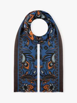 Brora Paisley Pure Wool Stole, Chambray/Ember, Chambray/Ember