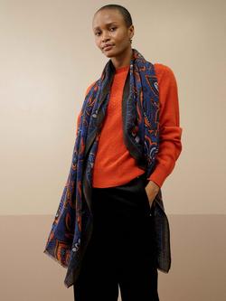 Brora Paisley Pure Wool Stole, Chambray/Ember - view 2, Chambray/Ember