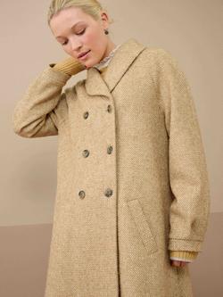 Brora Wool Blend Herringbone V Neck Coat, Oatmeal