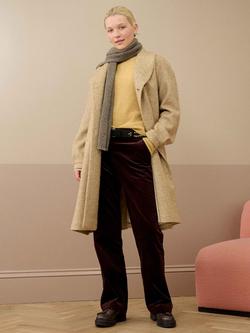 Brora Wool Blend Herringbone V Neck Coat - view 2, Oatmeal
