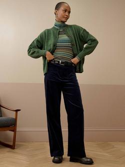 Brora Fine Stripe Jersey Polo Top - view 2, Sage/Catkin