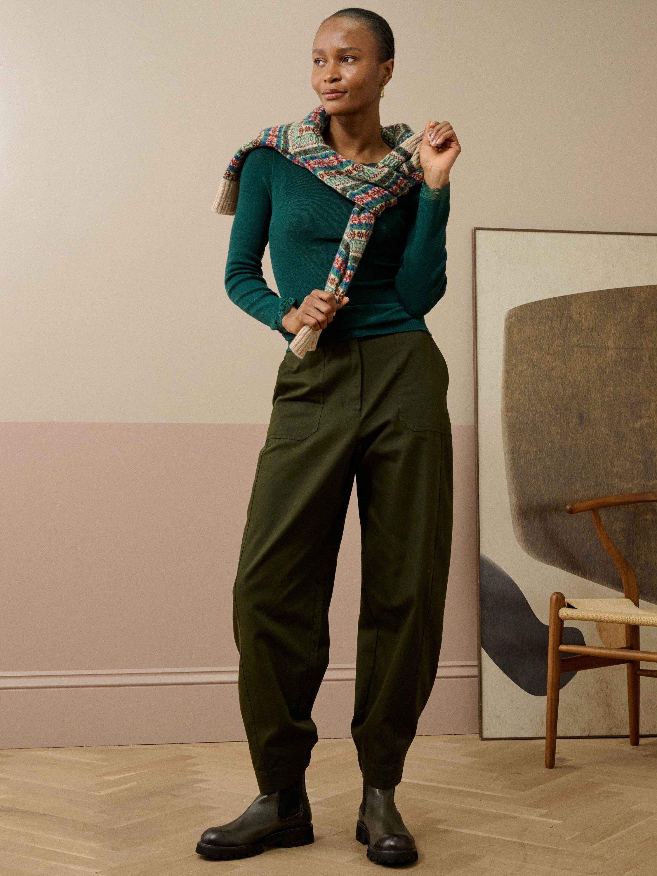 Product image 2 of 4, which shows Brora Lace Trim Scoop Neck Top, Ivy, 8-10