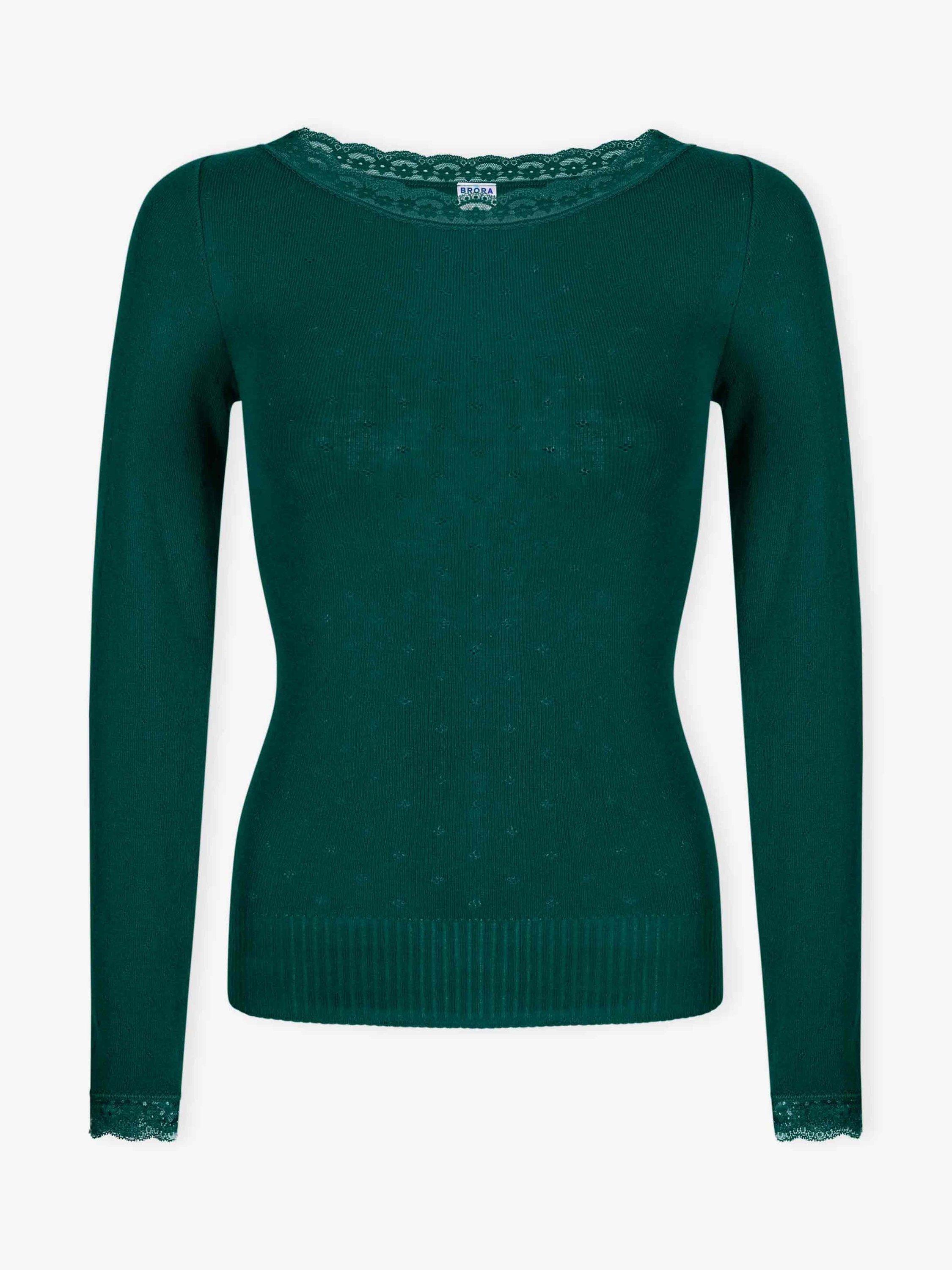 Product image 4 of 4, which shows Brora Lace Trim Scoop Neck Top, Ivy, 8-10