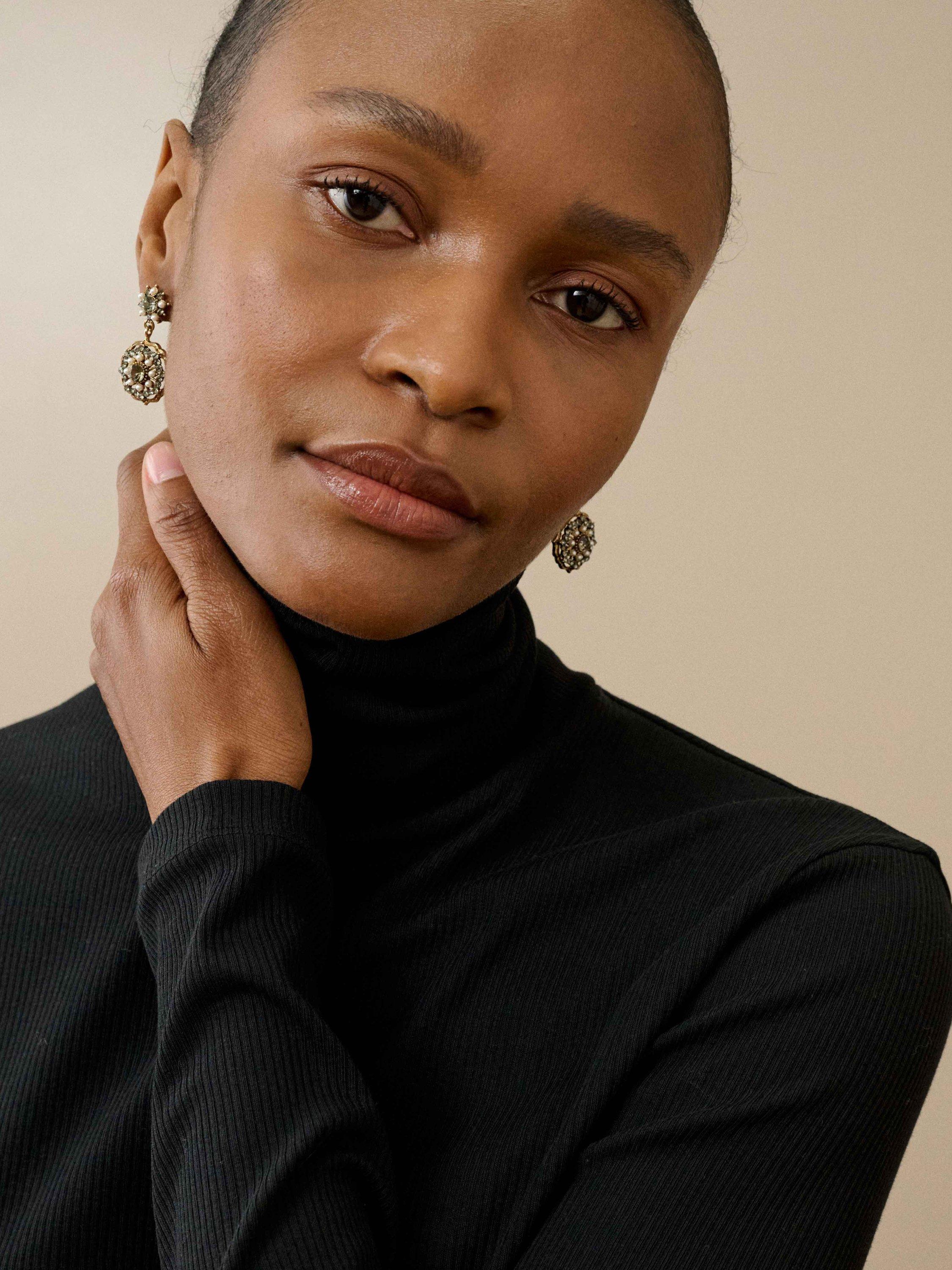 Product image 4 of 5, which shows Brora Cotton Rib Polo Neck Jumper, Black, 6