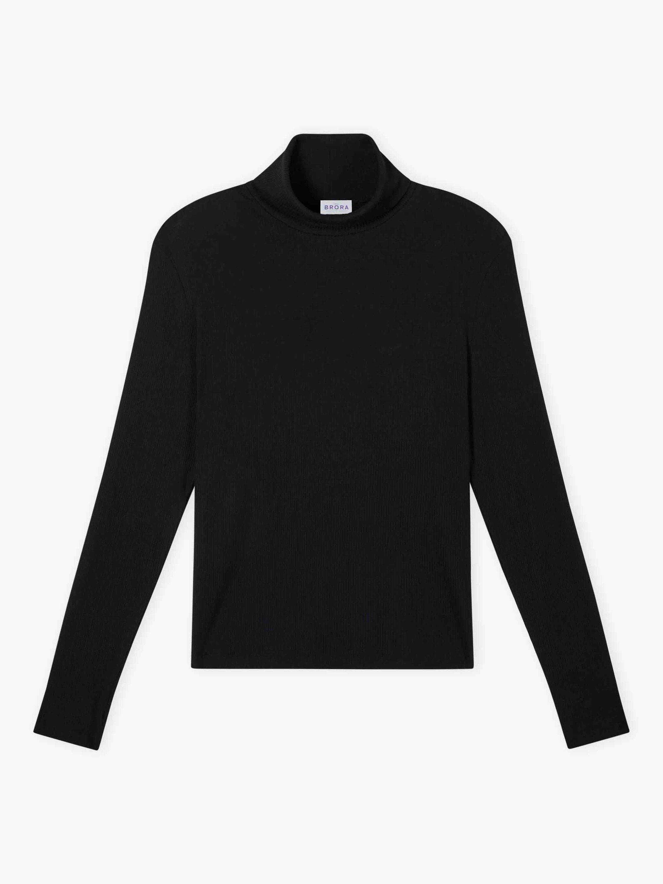 Product image 5 of 5, which shows Brora Cotton Rib Polo Neck Jumper, Black, 6