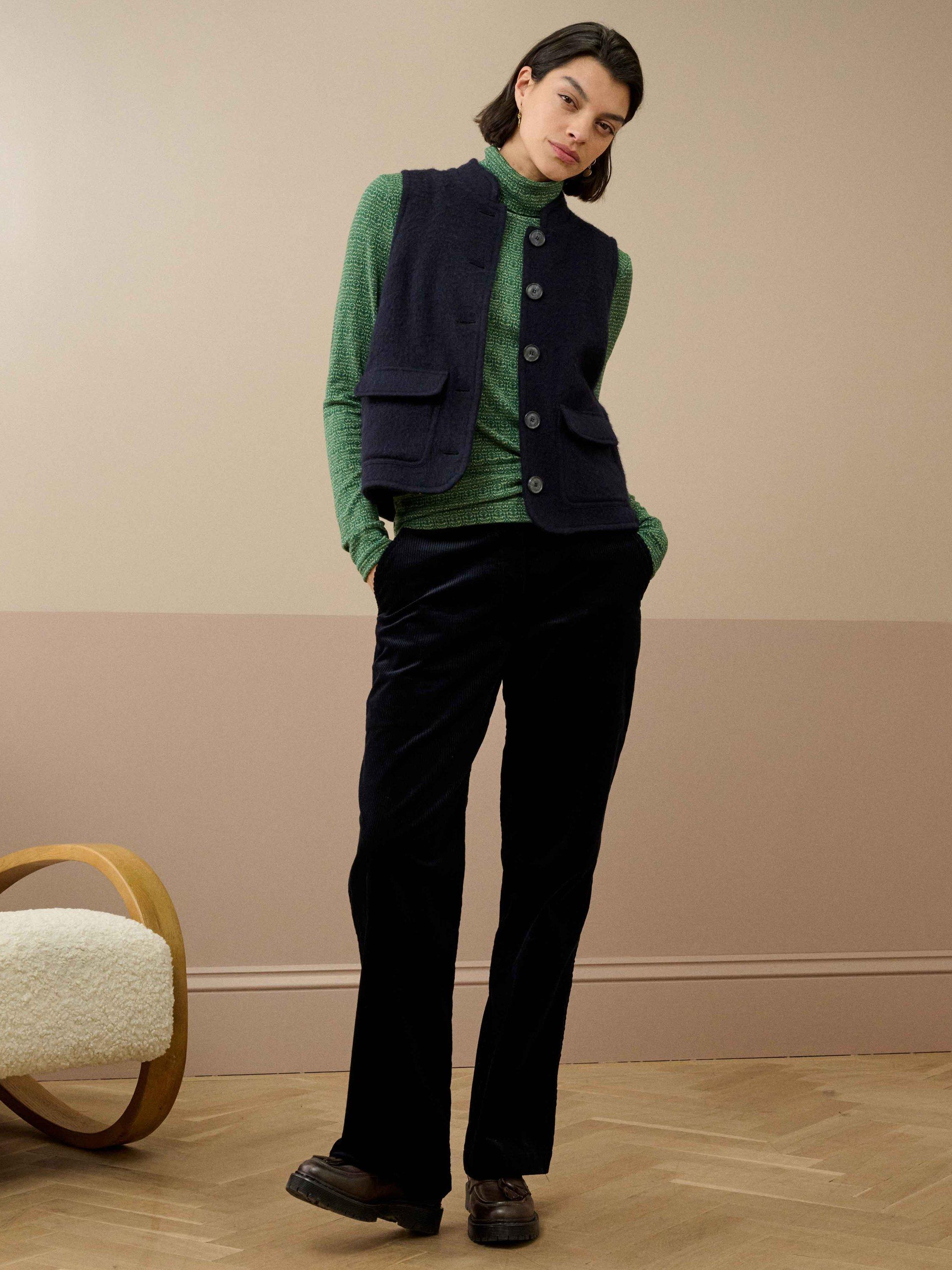 Product image 2 of 4, which shows Brora Geometric Long Sleeve Turtle Neck Jersey Top, Pine, 6