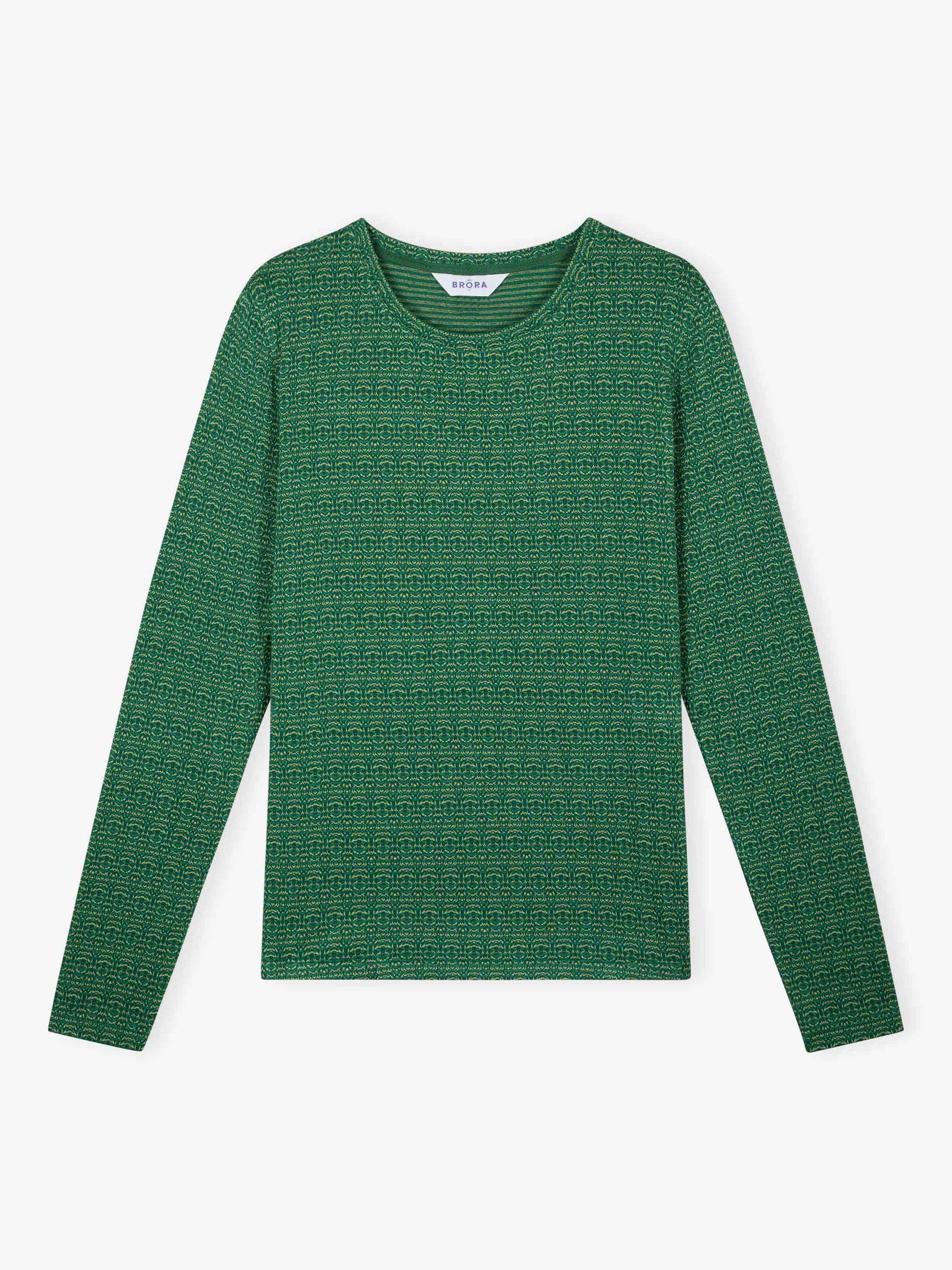 Product image 4 of 4, which shows Brora Geometric Long Sleeve Turtle Neck Jersey Top, Pine, 6