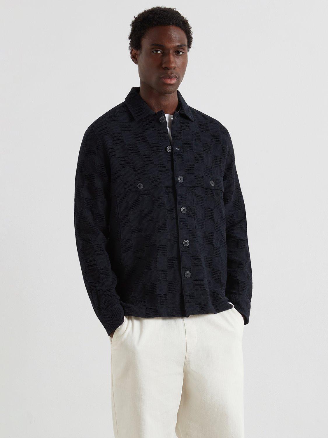 Product image 1 of 5, which shows Farah Dobby Check Cotton Overshirt, True Navy, S