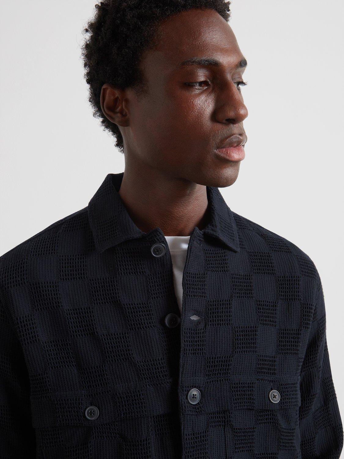 Product image 5 of 5, which shows Farah Dobby Check Cotton Overshirt, True Navy, S