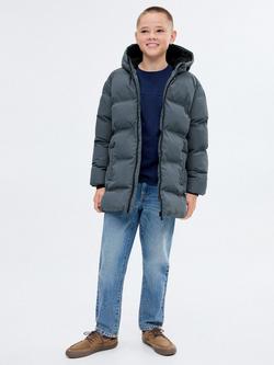 Mango Kids' Afrilong Quilted Puffer Jacket, Medium Blue