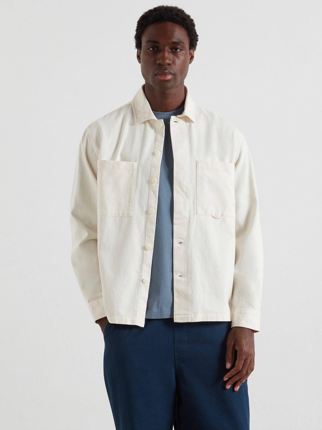 Product image 1 of 5, which shows Farah Cotton Herringbone Long Sleeve Collar Shirt, Ecru, S