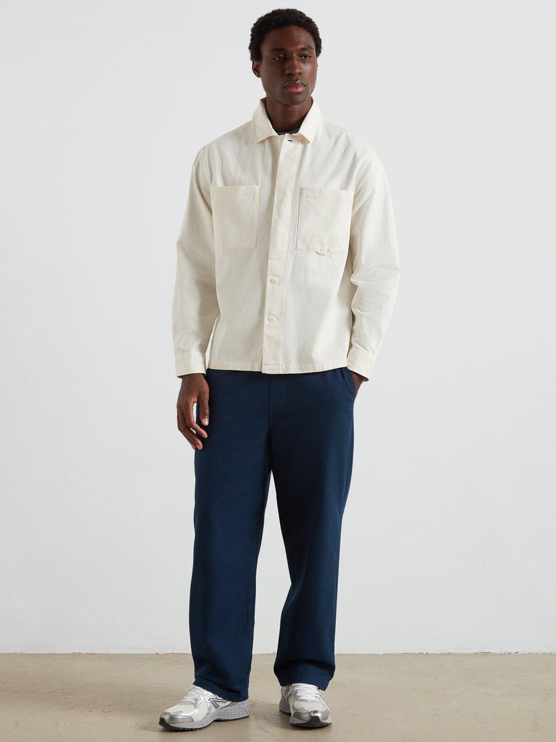 Product image 2 of 5, which shows Farah Cotton Herringbone Long Sleeve Collar Shirt, Ecru, S