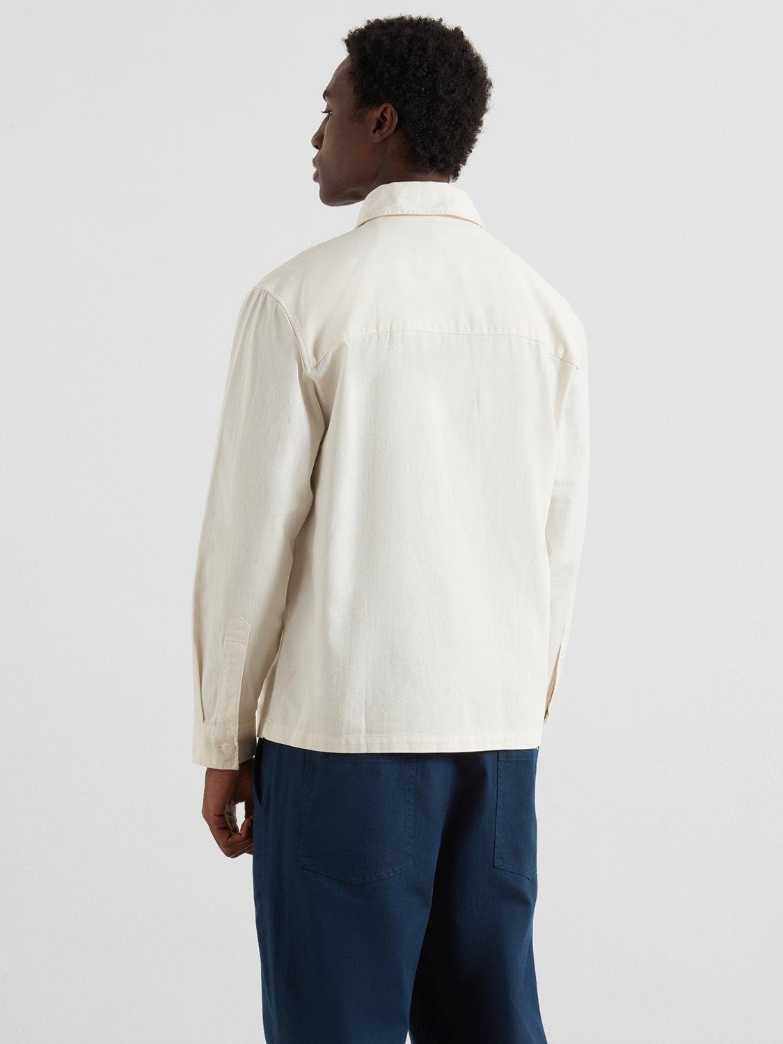 Product image 3 of 5, which shows Farah Cotton Herringbone Long Sleeve Collar Shirt, Ecru, S