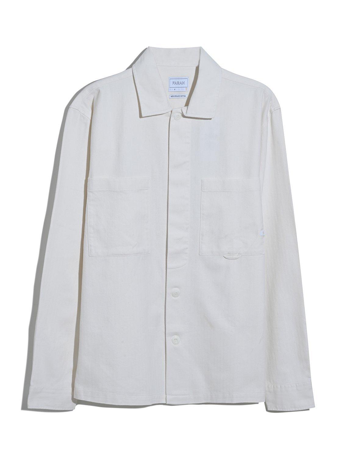 Product image 4 of 5, which shows Farah Cotton Herringbone Long Sleeve Collar Shirt, Ecru, S