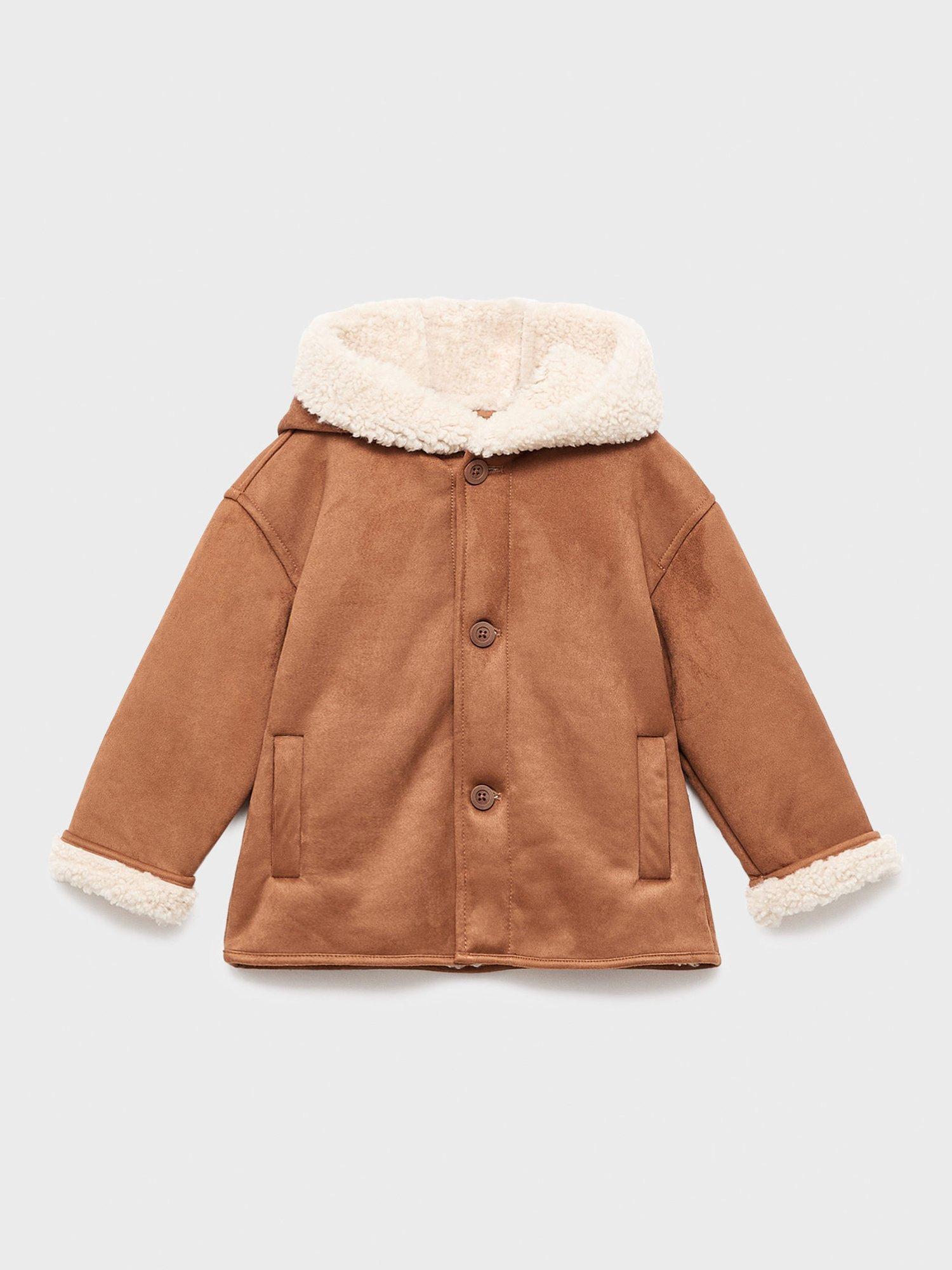 Product image 1 of 4, which shows Mango Kids' Carlo Hooded Borg Lined Coat, Medium Brown, 18-24 months