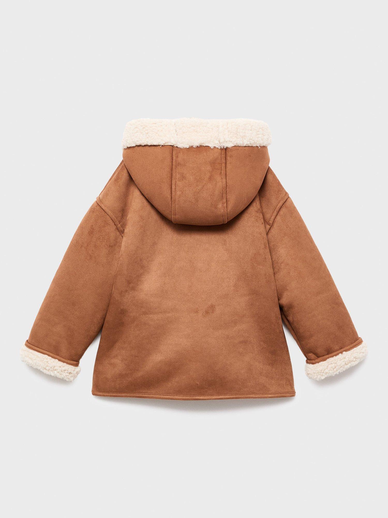 Product image 2 of 4, which shows Mango Kids' Carlo Hooded Borg Lined Coat, Medium Brown, 18-24 months