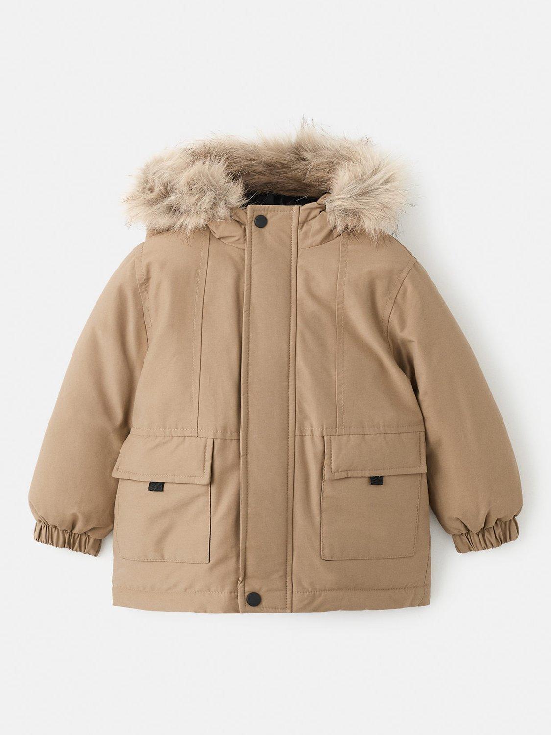 Product image 1 of 4, which shows Mango Kids' Carlos Padded Hooded Jacket, Dark Brown, 18-24 months