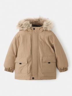 Mango Kids' Carlos Padded Hooded Jacket, Dark Brown, Dark Brown