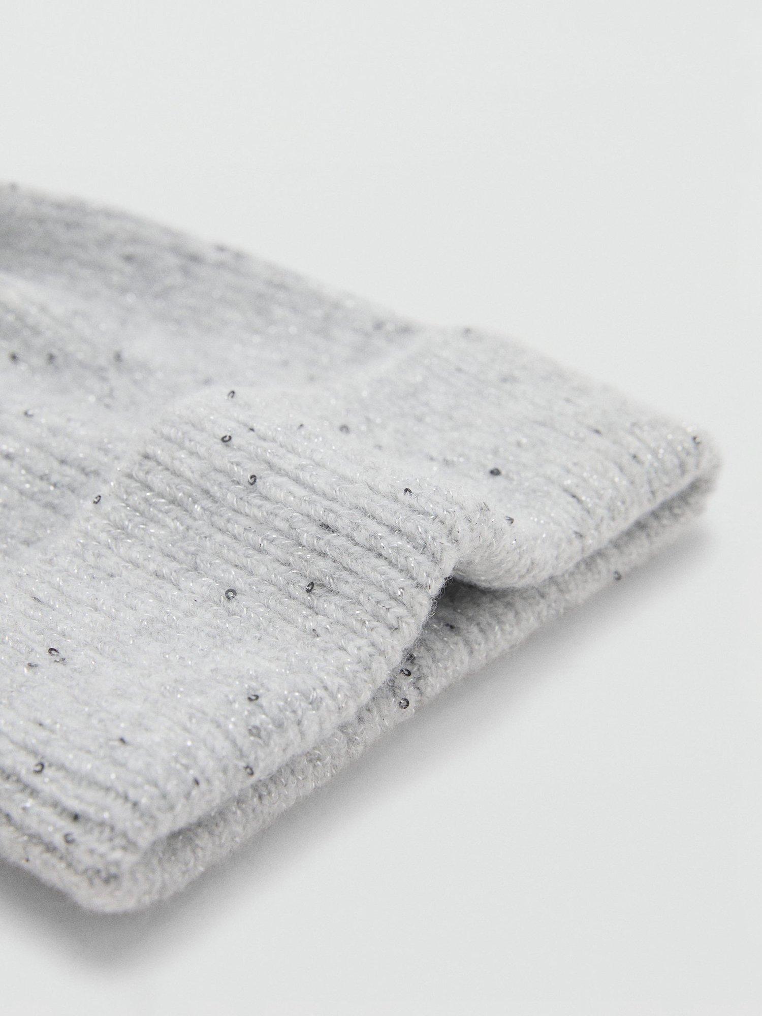 Product image 2 of 3, which shows Mango Kids' Fluffy Knit PomPom Hat, Grey, M