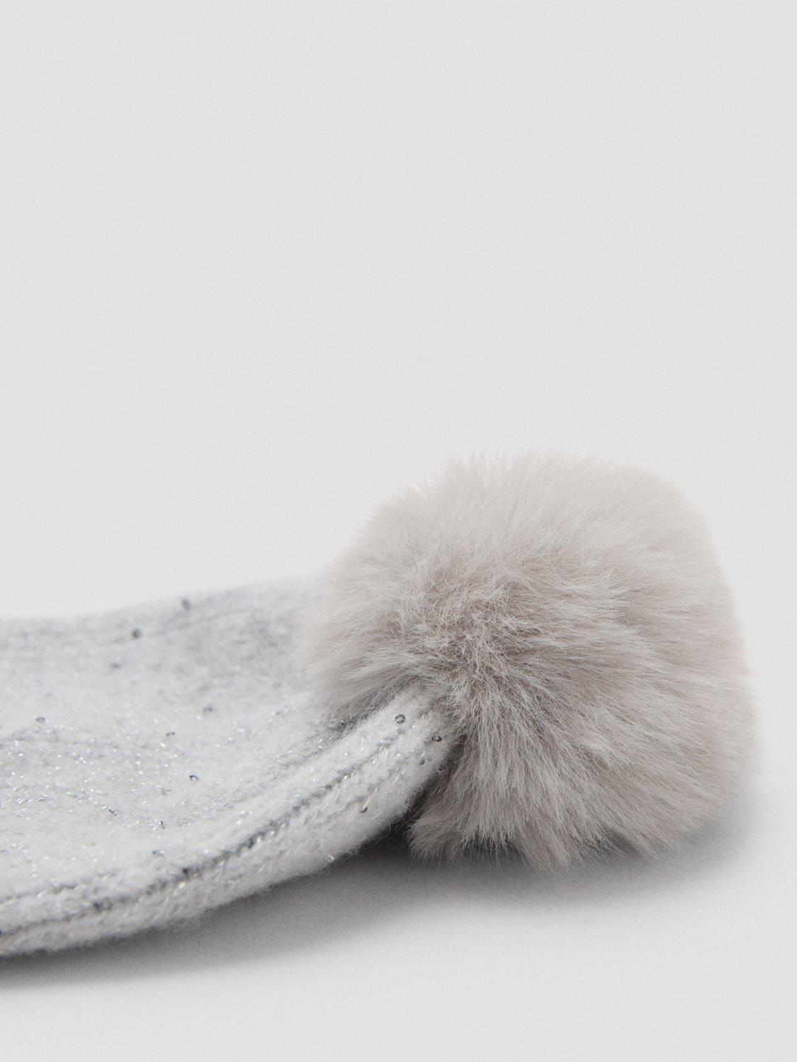 Product image 3 of 3, which shows Mango Kids' Fluffy Knit PomPom Hat, Grey, M