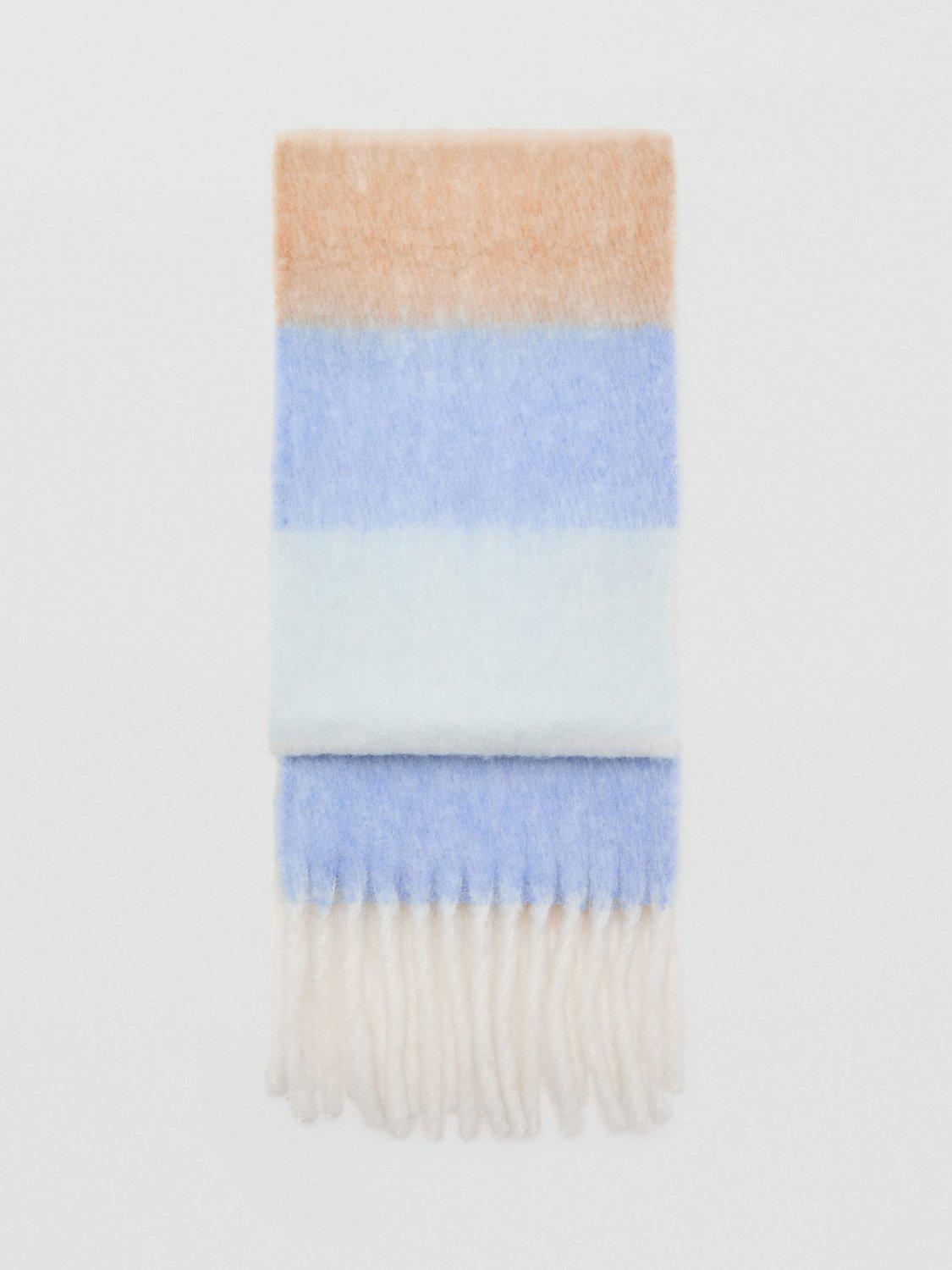 Product image 1 of 2, which shows Mango Kids' Knitted Striped Scarf, Light Pastel Blue
