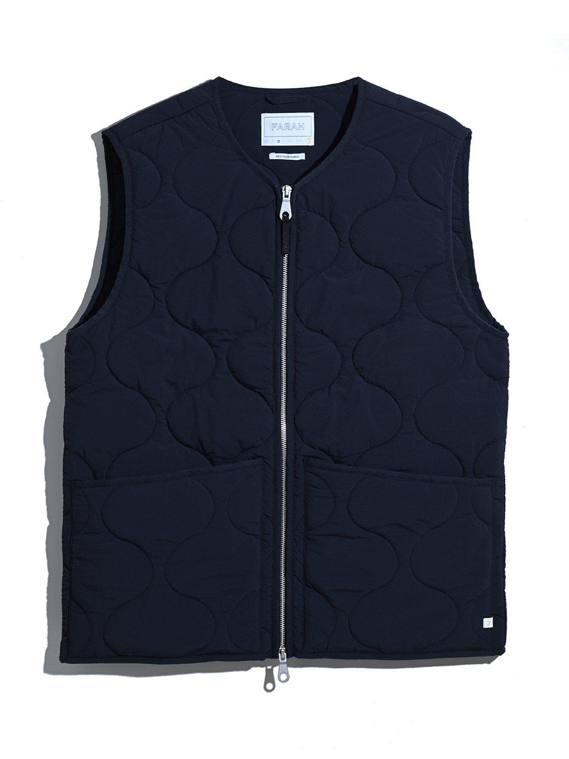 Product image 4 of 5, which shows Farah Zip Through Quilted Nylon Gilet, True Navy, S