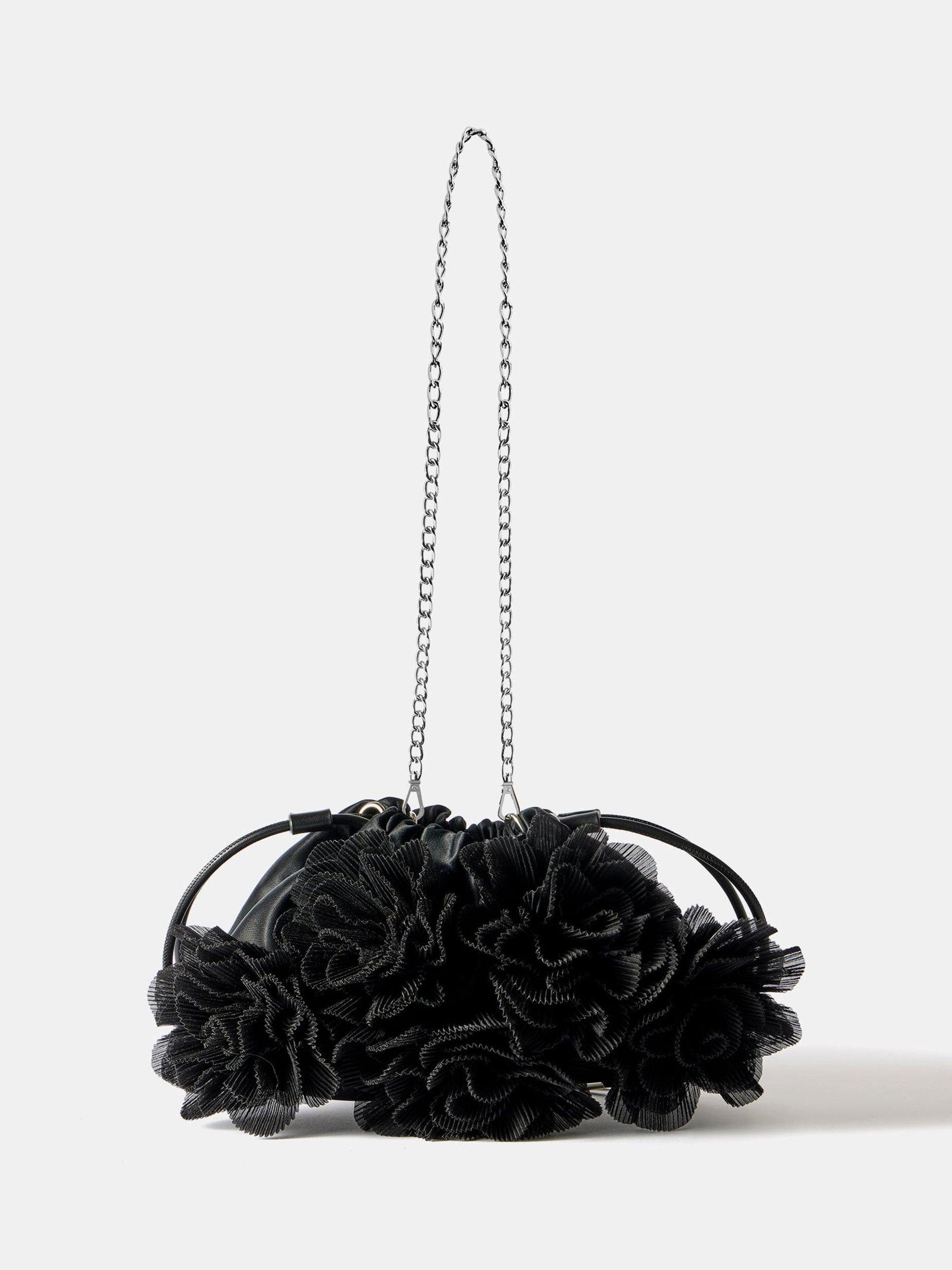 Product image 1 of 4, which shows Mint Velvet Floral Drawstring Bag, Black, One Size