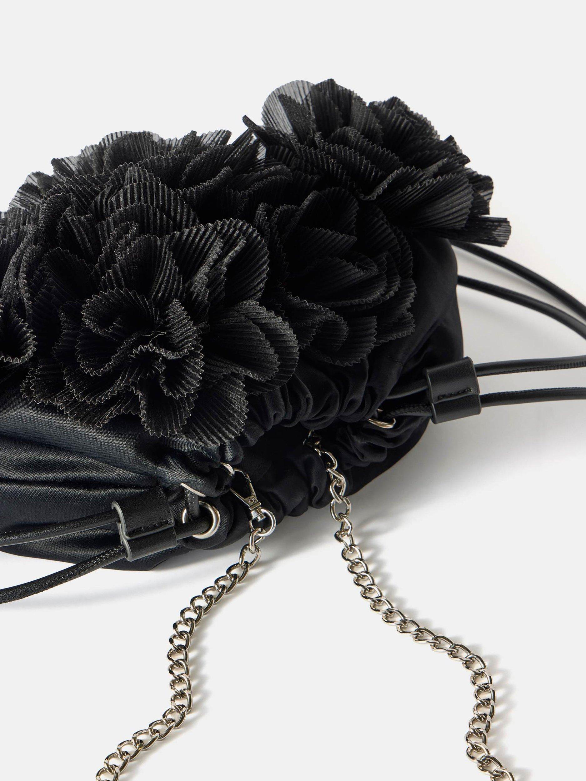 Product image 2 of 4, which shows Mint Velvet Floral Drawstring Bag, Black, One Size