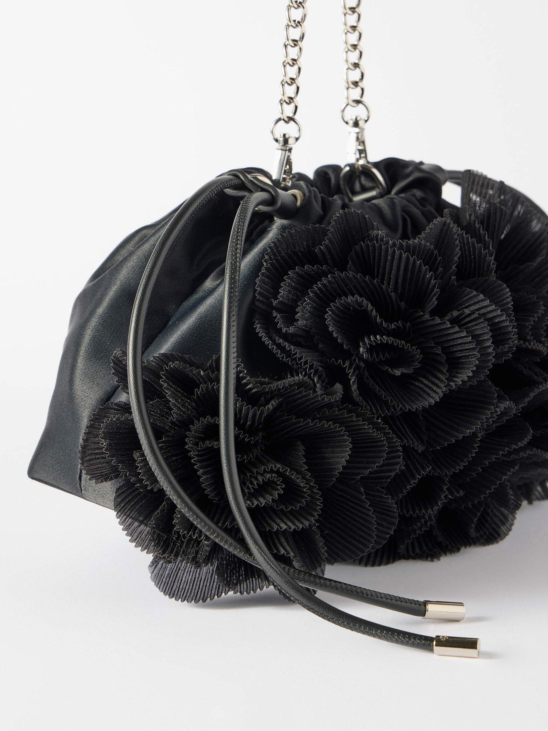 Product image 4 of 4, which shows Mint Velvet Floral Drawstring Bag, Black, One Size