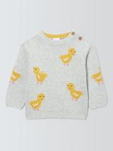 John Lewis Baby Cotton Easter Chick Jumper, Grey Marl