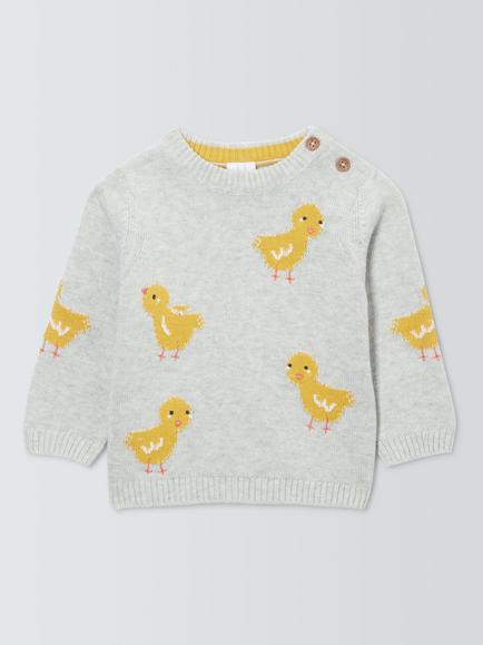 John Lewis Baby Cotton Easter Chick Jumper, Grey Marl, Grey Marl