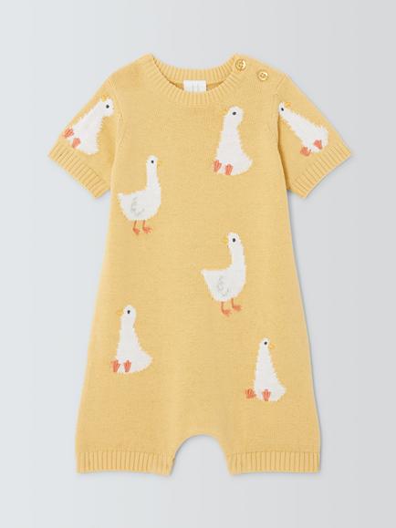 John Lewis Baby's Cotton Goose Knit Romper, Straw, Straw