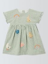 John Lewis Baby Easter Seersucker Stripe Dress, Smoke Green